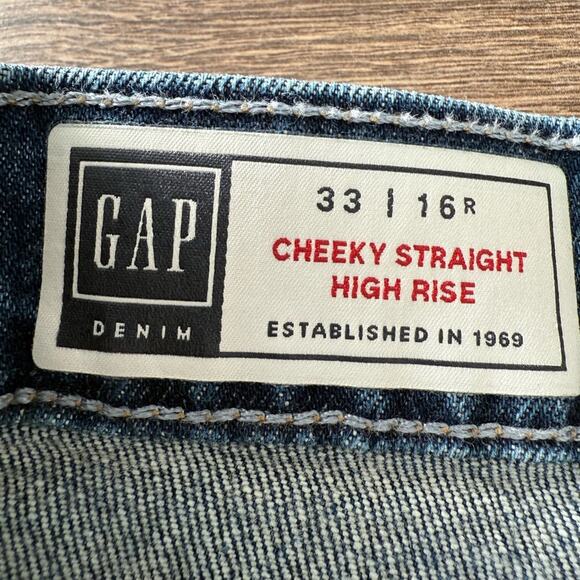 Gap Cheeky Straight High Rise Jean Raw Hem Button Fly Size 33/16 Regular - Picture 7 of 11